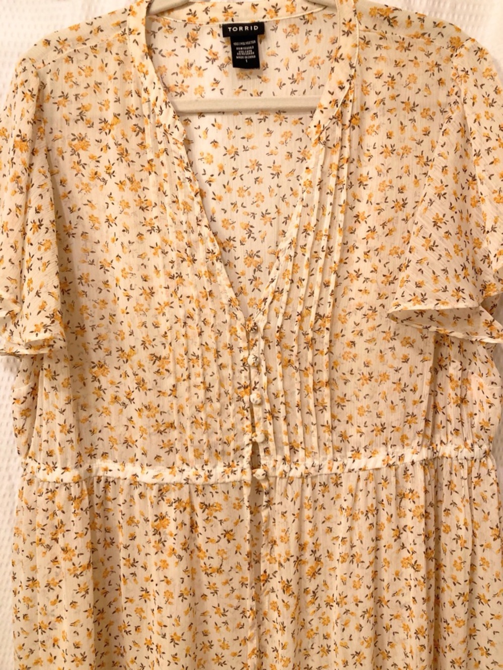 Torrid Floral High-Low Sheer Midi Dress in Soft Cream Yellow Floral Print Size 1 - Picture 5 of 15